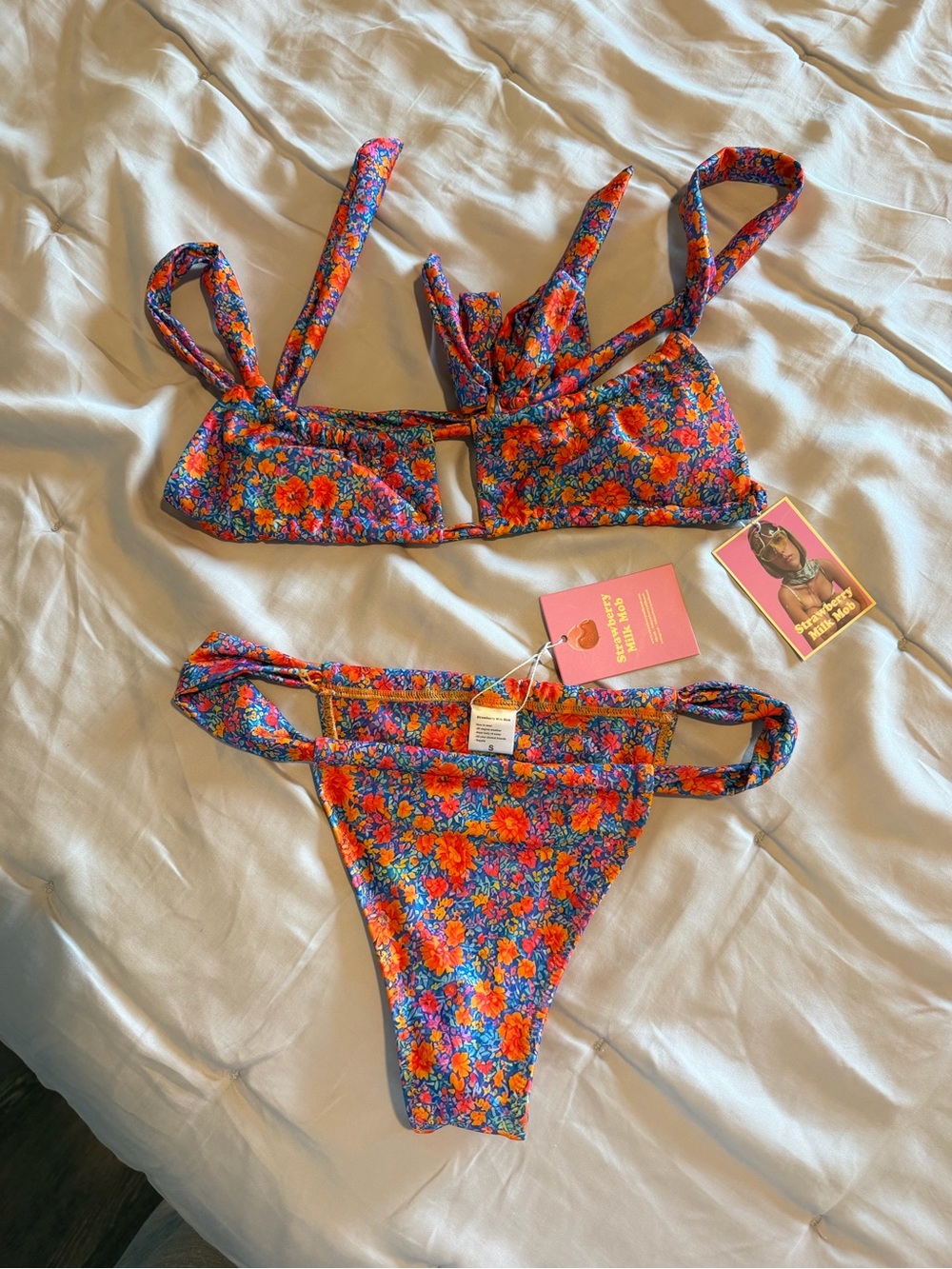 NWT — Strawberry Milk Mob Floral Orange & Blue Bikini Set